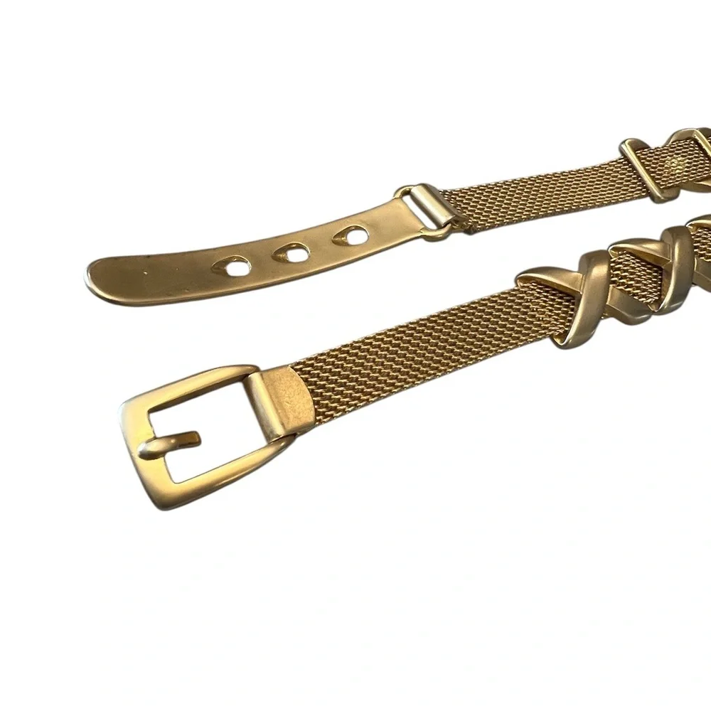 Vintage Gold Tone Metal Mesh Belt Criss Cross X’s 33.5-34.5” With Buckle Pretty!